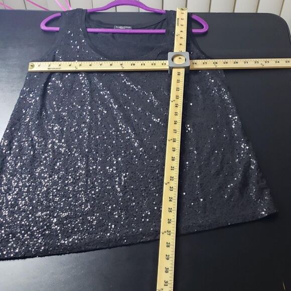 Eileen Fisher Blouse Top 2X Black 100% Silk Sequin Asymmetric Hem Party Holiday - Picture 6 of 7